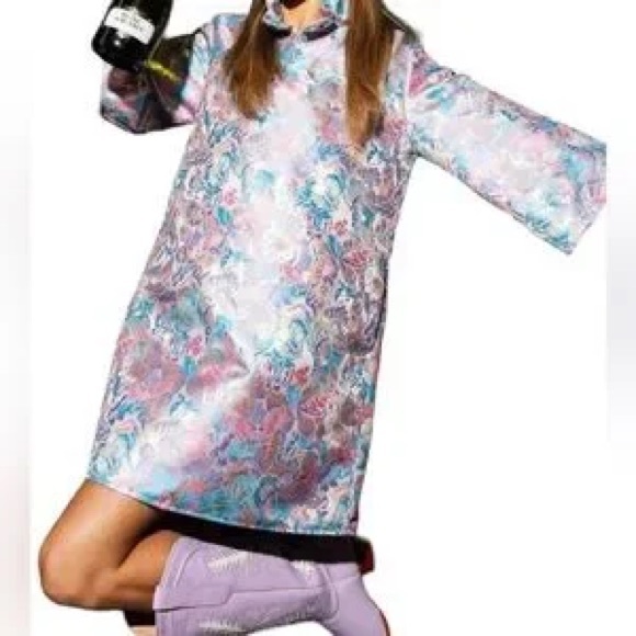 Brianna Cannon Caftan Dress in Pink & Blue Brocade- Butterfly Dreams sz S/M - Picture 3 of 8